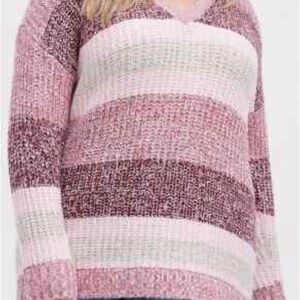 Torrid Pink and Cream Striped V-Neck Sweater
